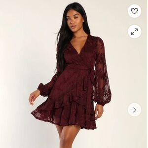 Lulus Inclined to Romance Burgundy Floral Embroidered Mini Dress XS